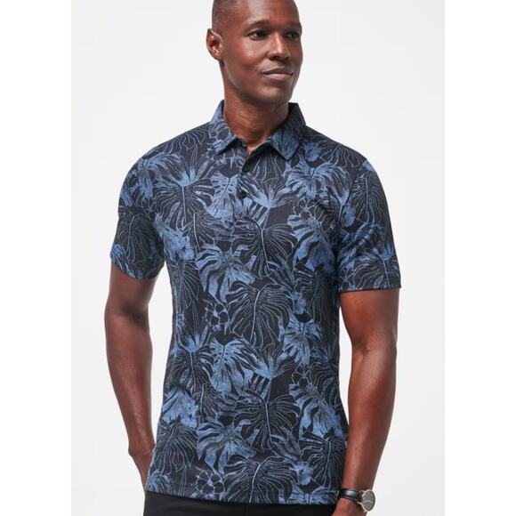TravisMathew Mainlanders Tropical Golf Polo Men's Size L Blue/Black Active - Picture 1 of 8